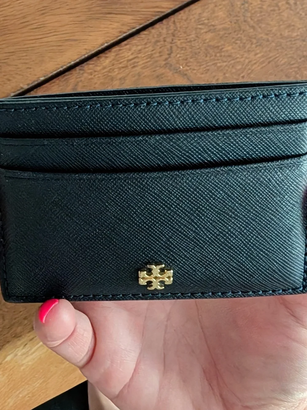 Tory Burch Navy Saffiano Leather Card Holder with Gold Logo - Picture 3 of 4